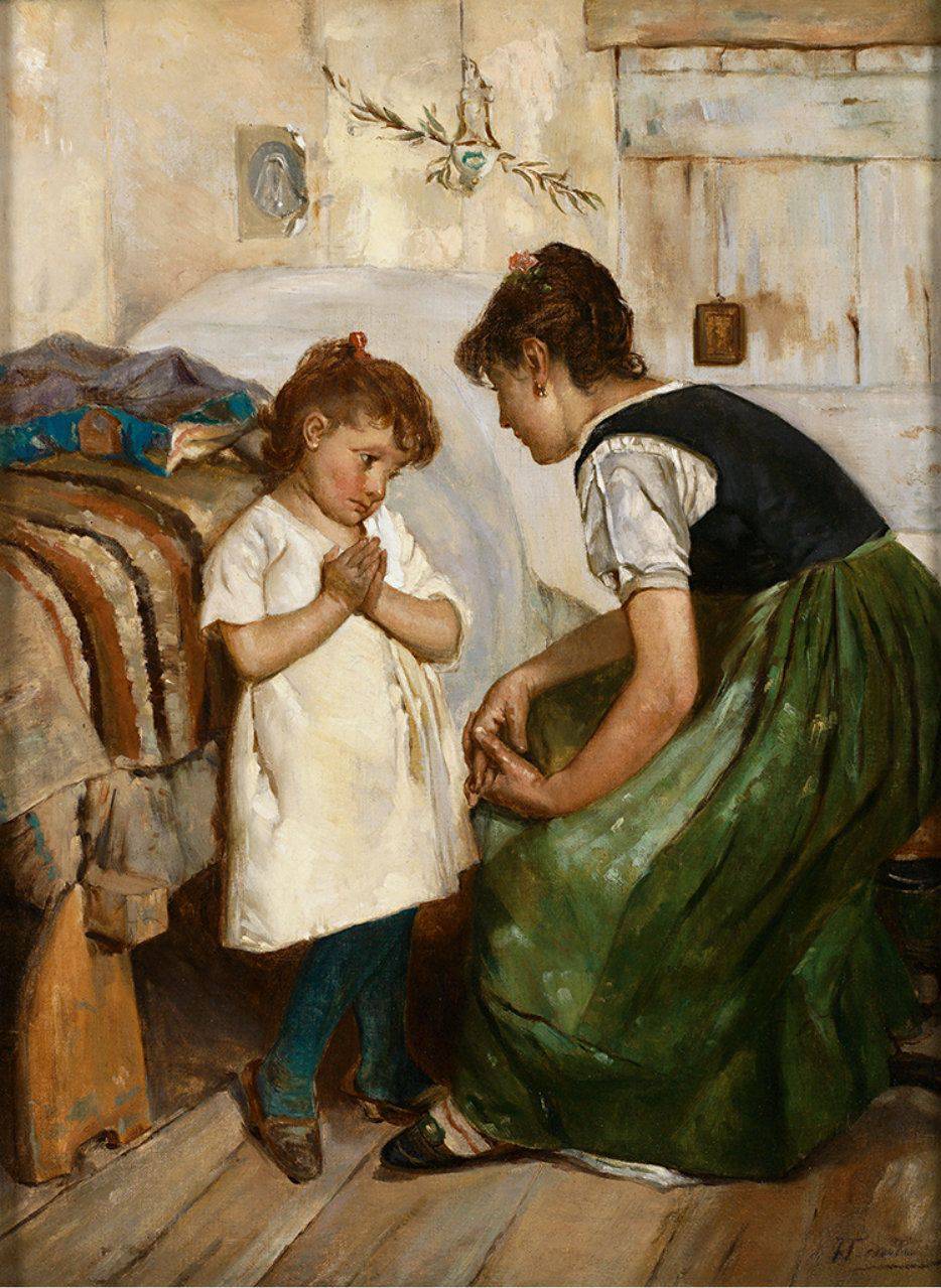 Mother and child by Luigi Da Rios, hand-painted portrait oil painting reproduction on canvas