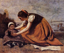 Mother and Child on the Beach by Camille Corot — hand-painted portrait oil painting reproduction on canvas