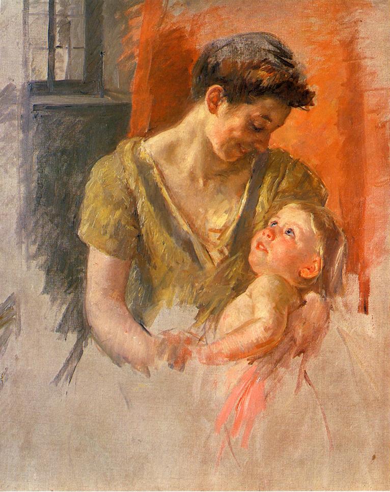 Mother and Child Smiling at Each Other by Mary Cassatt, hand-painted portrait oil painting reproduction on canvas