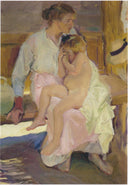 Mother and daughter, Valencia beach by Joaquín Sorolla — hand-painted portrait oil painting reproduction on canvas