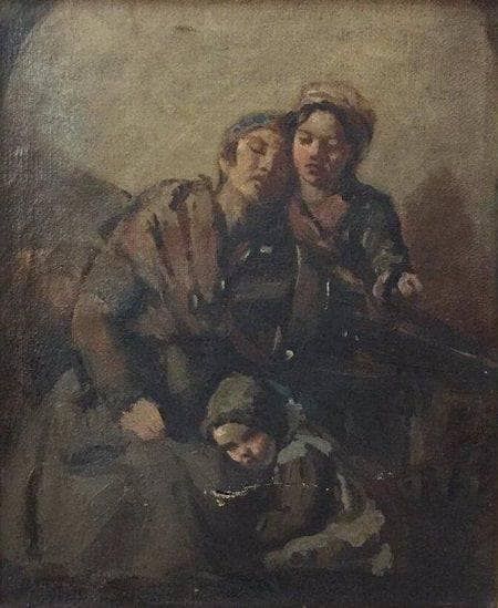 Mother and her Children, holding him a hurdy gurdy