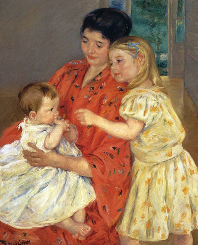 Mother and Sara Admiring the Baby in kitchen
