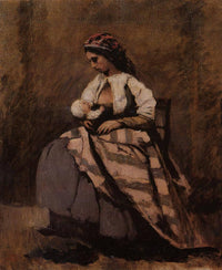 Mother Breastfeeding Her Child by Camille Corot — hand-painted portrait oil painting reproduction on canvas