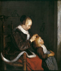 Mother Combing the Hair of Her Child by Gerard Terborch — hand-painted portrait oil painting reproduction on canvas