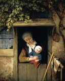 Mother Holding Her Child in a Doorway by Adriaen van Ostade — children oil painting wall art, Baroque