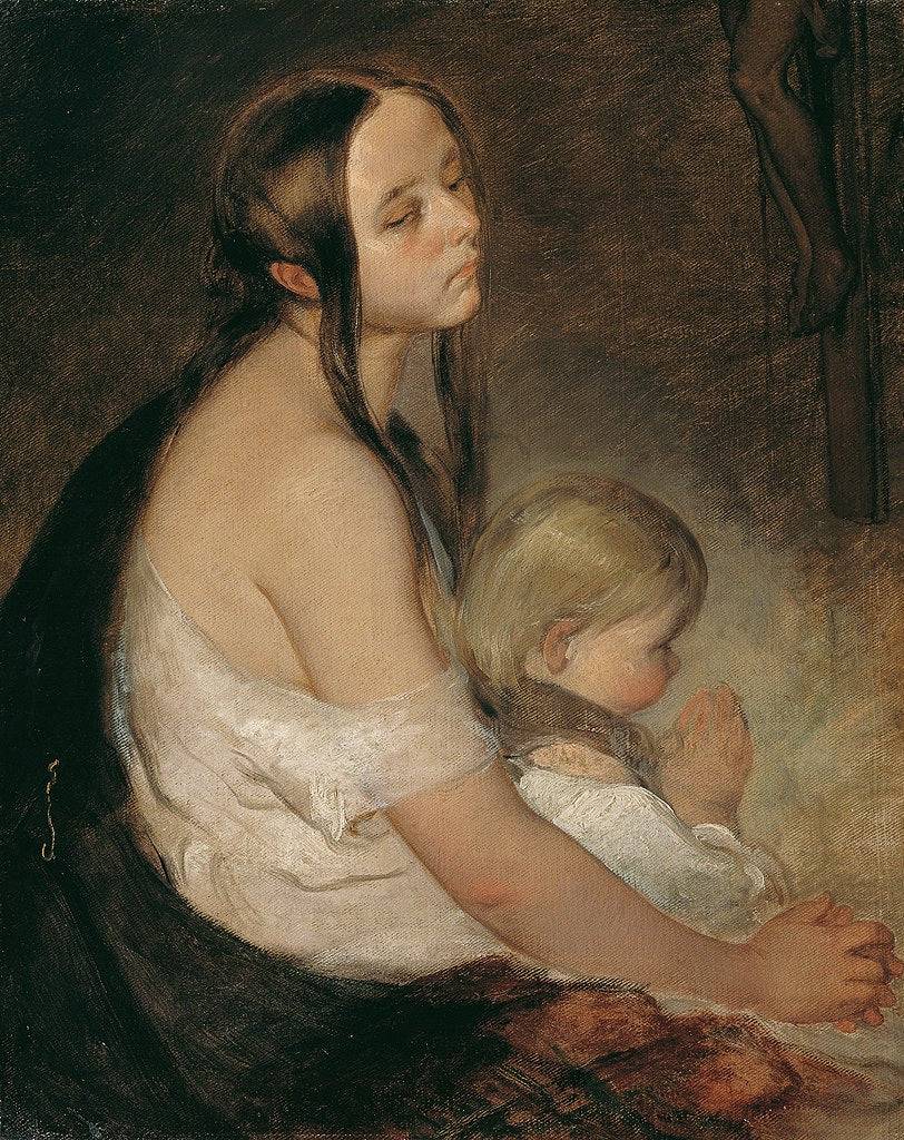 Mother With Child Under The Crucifix by Peter Fendi — hand-painted portrait oil painting reproduction on canvas