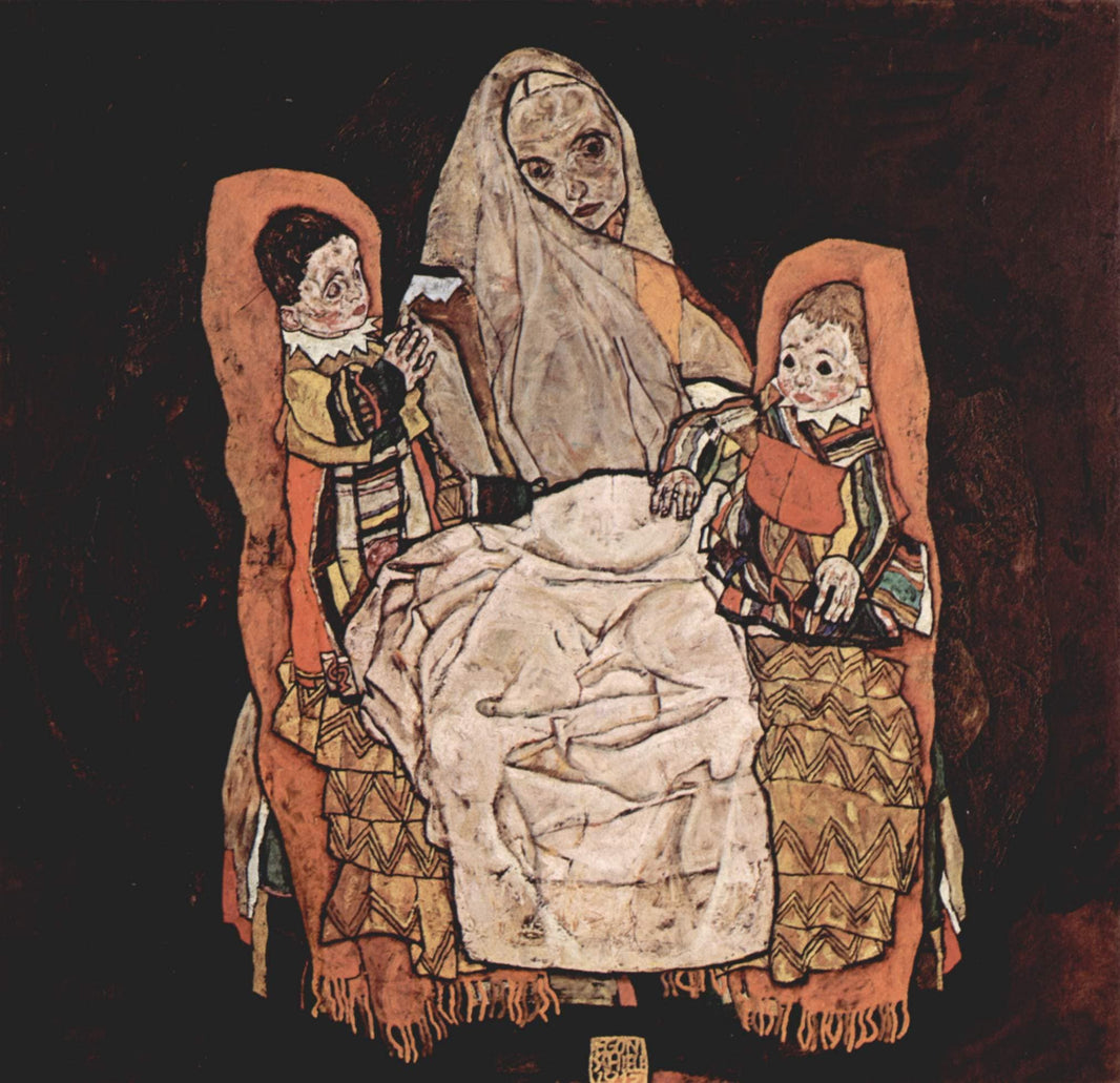 Mother with Two Children by Egon Schiele — hand-painted cultural oil painting reproduction on canvas