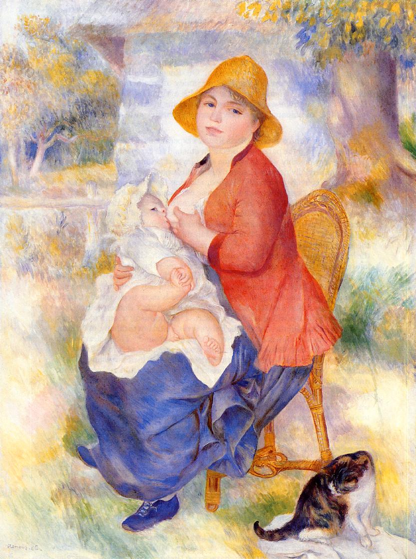 Motherhood (Woman Breast Feeding Her Child) by Pierre-Auguste Renoir — hand-painted portrait oil painting reproduction on canvas