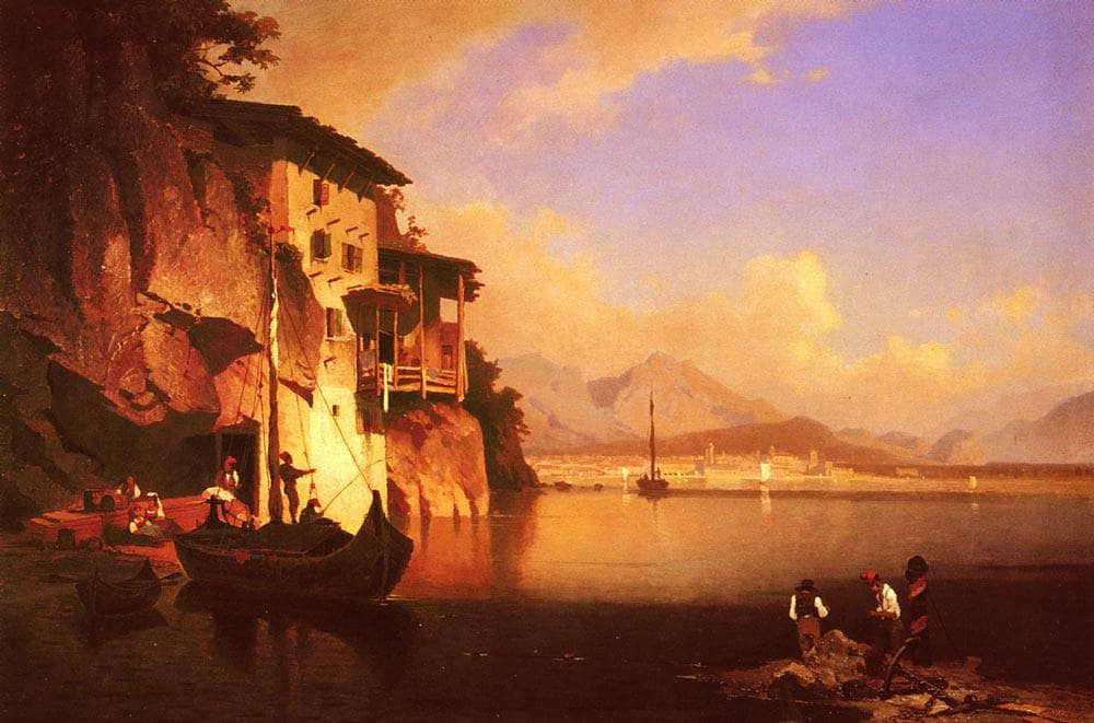 Motio of Lake Garda by Franz Richard Unterberger — hand-painted architectural oil painting reproduction on canvas