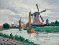 Moulins En Hollande by Maximilien Luce — hand-painted landscape oil painting reproduction on canvas