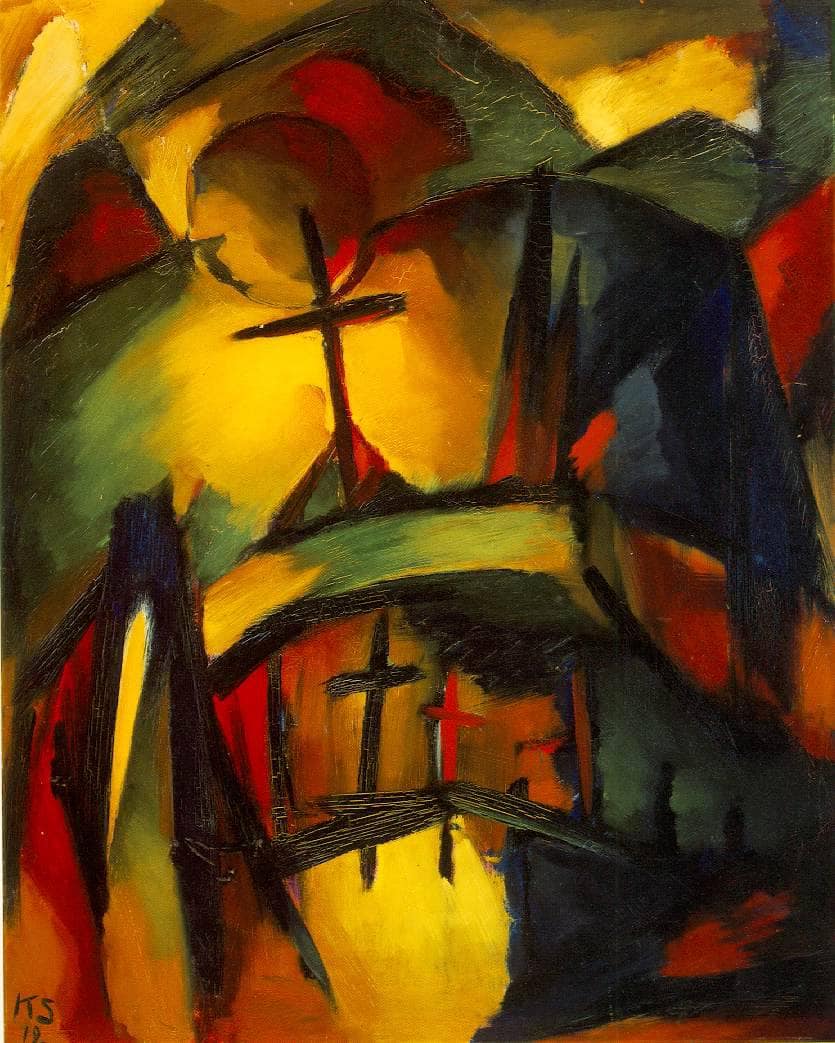Mountain Graveyard by Kurt Schwitters — hand-painted abstract oil painting reproduction on canvas