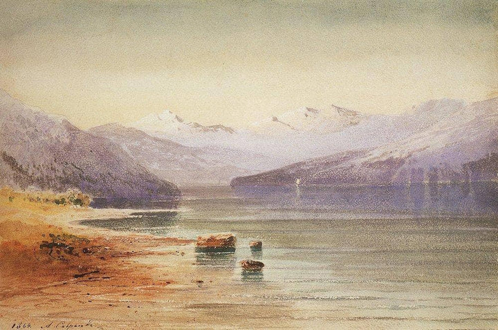 Mountain Lake. Switzerland by Aleksey Savrasov — hand-painted landscape oil painting reproduction on canvas