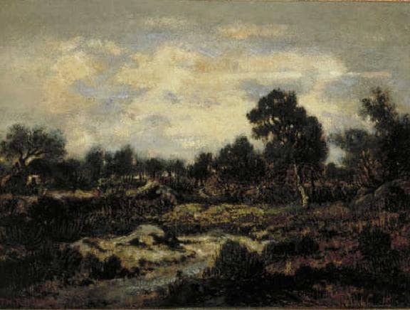 Mountain landscape near Fontainebleau by Theodore Rousseau — hand-painted botanical oil painting reproduction on canvas