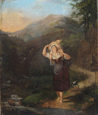 Mountain landscape with a woman and a child by Thomas Cole — hand-painted botanical oil painting reproduction on canvas