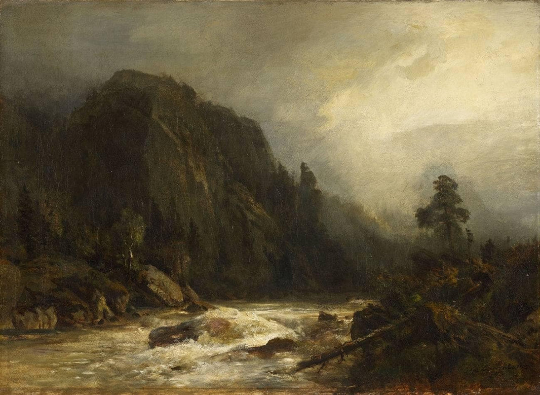 Mountain landscape with brook by Andreas Achenbach — hand-painted eco oil painting reproduction on canvas
