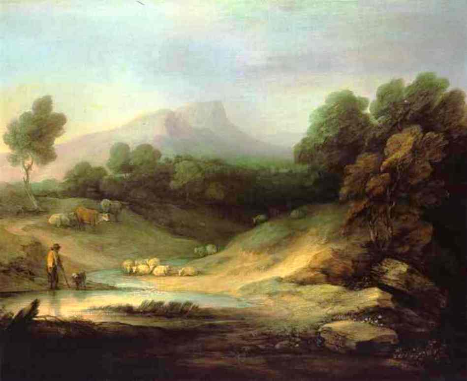 Mountain Landscape with Shepherd by Thomas Gainsborough — hand-painted eco oil painting reproduction on canvas