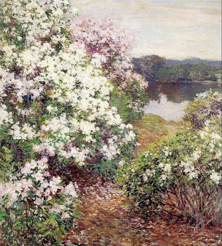 Mountain Laurel by Willard Metcalf — hand-painted botanical oil painting reproduction on canvas