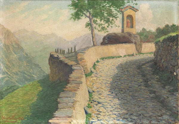 Mountain road with sacred shrine