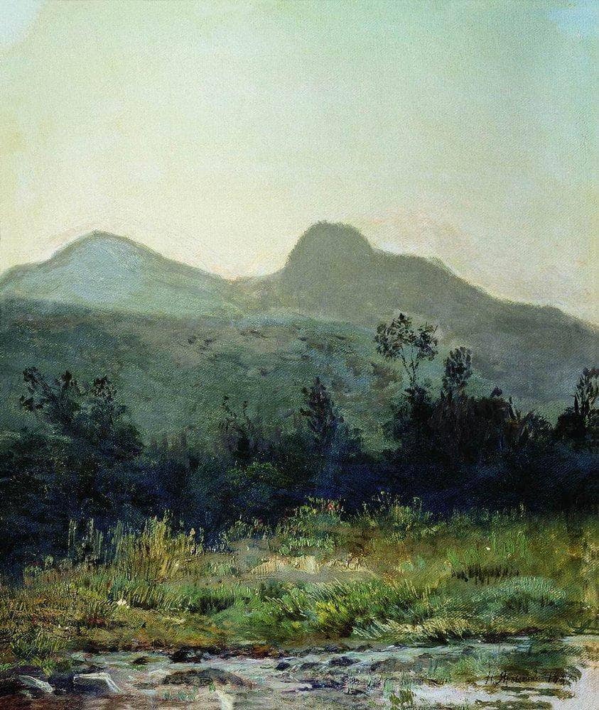 Mountain saddle in the vicinity of Kislovodsk by Mykola Yaroshenko — hand-painted botanical oil painting reproduction on canvas