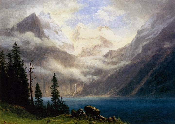 Mountain Scene by Albert Bierstadt — hand-painted botanical oil painting reproduction on canvas