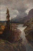 Mountain stream in the background Hoher Göll (?) by Albert Zimmermann — hand-painted landscape oil painting reproduction on canvas