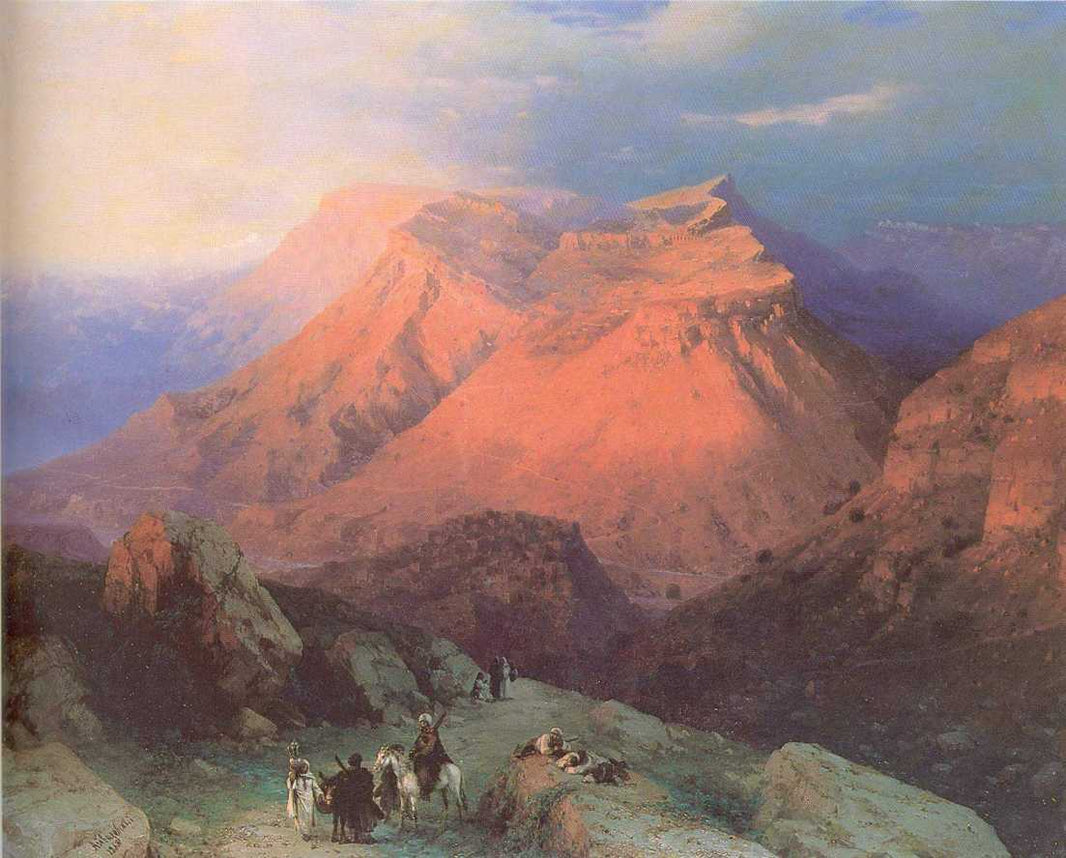 Mountain Village Gunib in Daghestan View from the East by Ivan Aivazovsky — hand-painted landscape oil painting reproduction on canvas