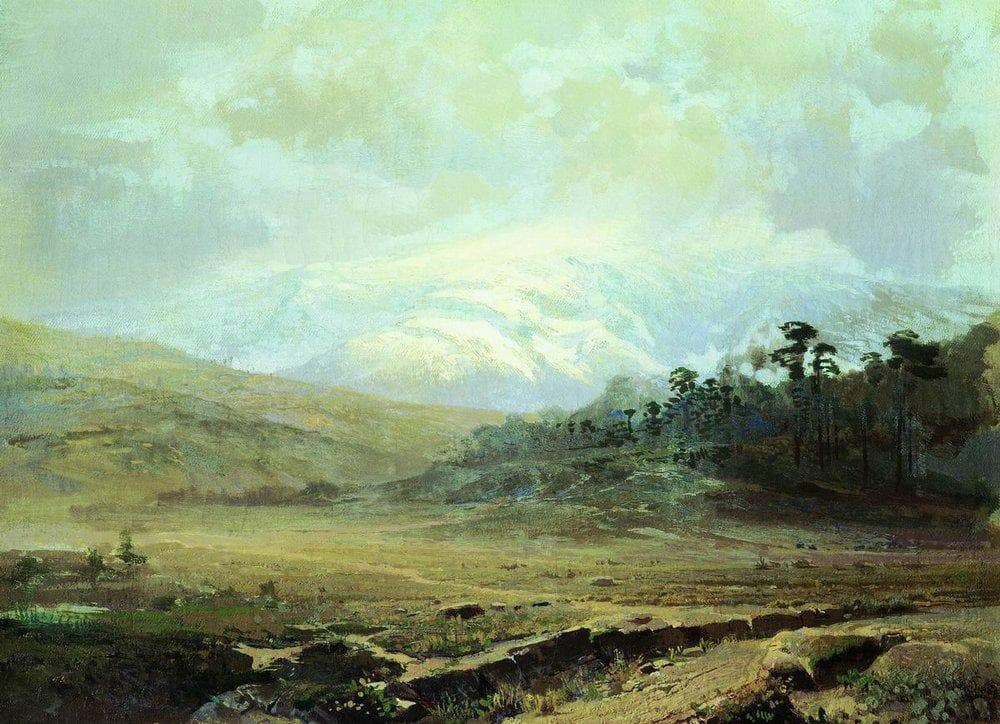 Mountains in the Crimea in Winter by Fyodor Vasilyev — hand-painted landscape oil painting reproduction on canvas