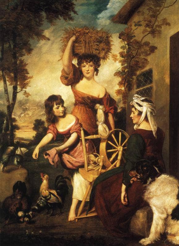 Mrs. and Miss Macklin, with Miss Potts by Joshua Reynolds — hand-painted cultural oil painting reproduction on canvas