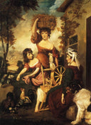 Mrs. and Miss Macklin, with Miss Potts by Joshua Reynolds — male oil painting wall art, Rococo