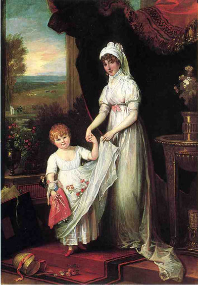 Mrs. Thomas Keyes and Her Daughter in home office