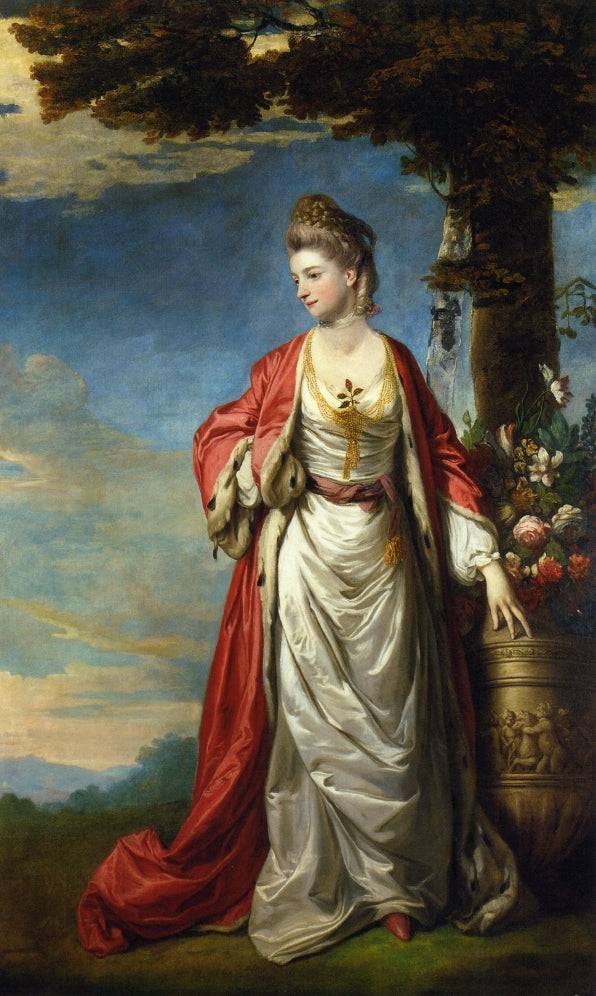 Mrs. Trecothick, Full Length, in Turkish Masquerade Dress, Beside an Urn of Flowers, in a Landscape - Joshua Reynolds