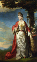 Mrs. Trecothick, Full Length, in Turkish Masquerade Dress, Beside an Urn of Flowers, in a Landscape by Joshua Reynolds — male oil painting wall art, Rococo
