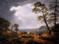 Muleteers halting on a mountain pass in the Roman Campagna