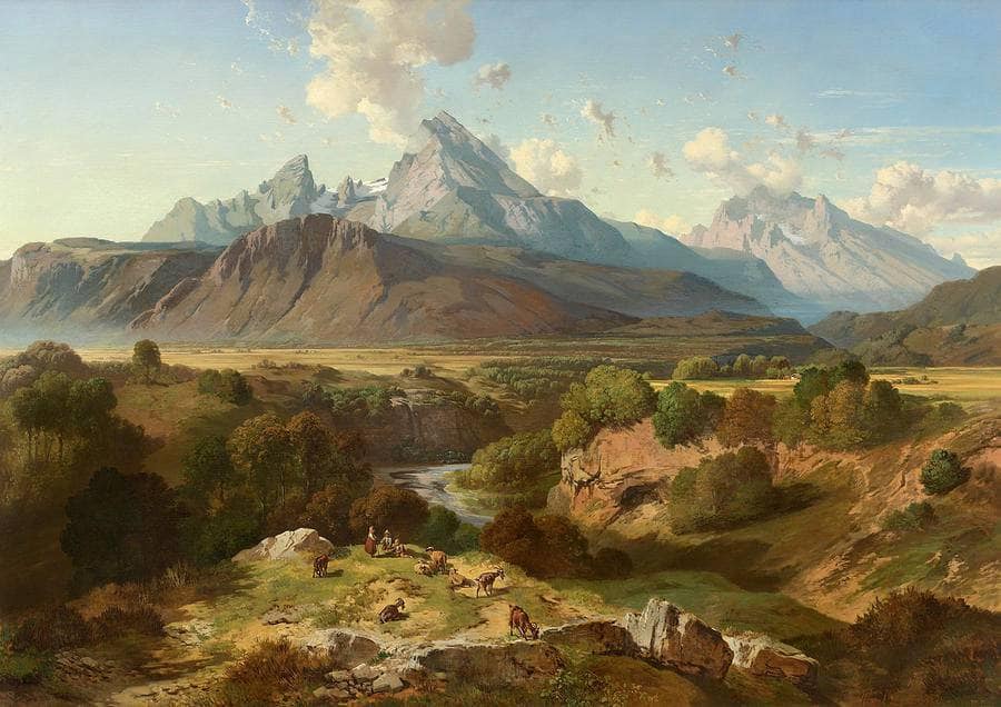 Munich View to Watzmann and Hochkalter by Albert Zimmermann — hand-painted landscape oil painting reproduction on canvas