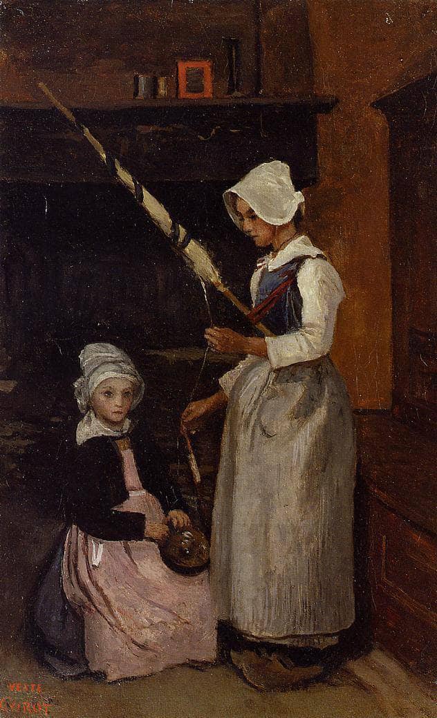 Mur Peasants by Camille Corot — hand-painted portrait oil painting reproduction on canvas