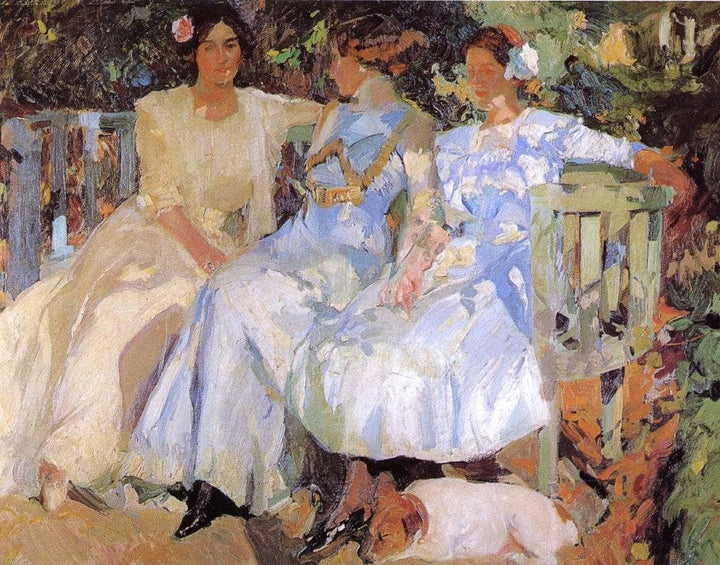 My Wife and Daughters in the Garden by Joaquín Sorolla — hand-painted portrait oil painting reproduction on canvas