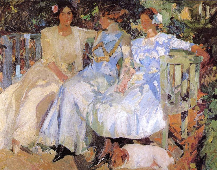 My Wife and Daughters in the Garden - Joaquín Sorolla