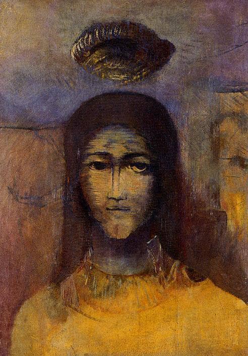 Mysterious Head by Odilon Redon — hand-painted portrait oil painting reproduction on canvas