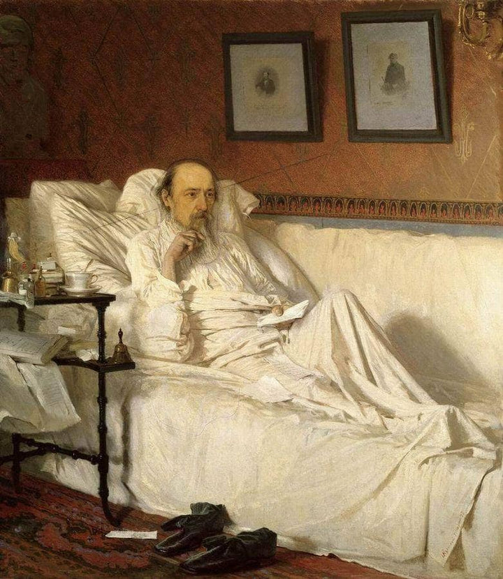 N.A. Nekrasov, during "The last songs" by Ivan Kramskoy — hand-painted portrait oil painting reproduction on canvas