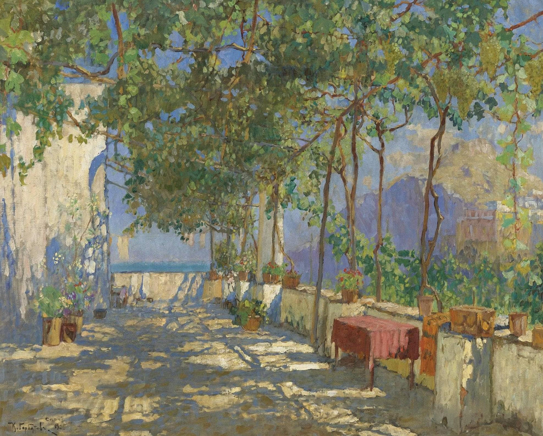 Patio in Capri by Konstantin Gorbatov — hand-painted botanical oil painting reproduction on canvas