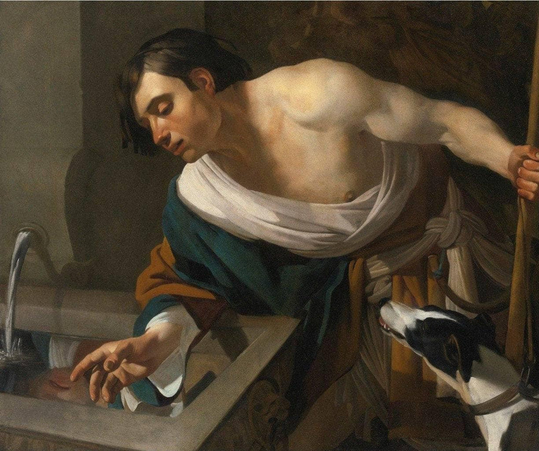 Narcissus Gazing at His Reflection by Dirck van Baburen — hand-painted portrait oil painting reproduction on canvas