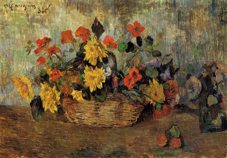 Nasturtiums & dahlias in a basket - Paul Gauguin