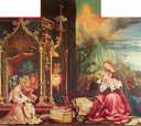 Nativity and Concert of Angels from the Isenheim Altarpiece (central panel) by Matthias Grünewald — religion oil painting wall art, Northern Renaissance