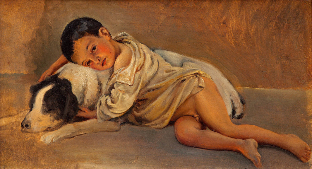 Neapolitan Boy and Dog by Wilhelm Marstrand, hand-painted animal oil painting reproduction on canvas