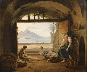 Neapolitan Fishermen in Mergellina, the Castel dell'Ovo and Vesuvius beyond - Franz Ludwig Catel