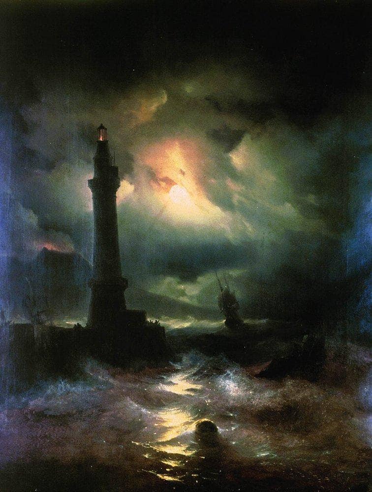 Neapolitan Lighthouse by Ivan Aivazovsky — hand-painted fantasy oil painting reproduction on canvas