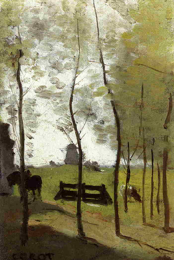 Near Rotterdam by Camille Corot — hand-painted animal oil painting reproduction on canvas