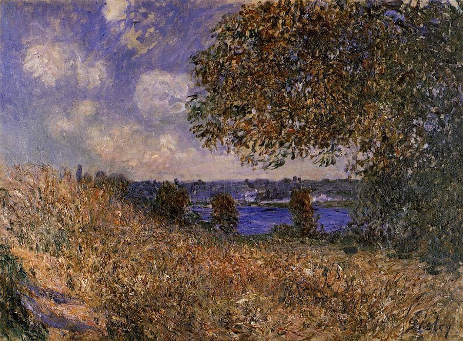 Near the Bank of the Seine at By by Alfred Sisley — hand-painted botanical oil painting reproduction on canvas