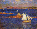 Near the Rocks of Per Kiridec by Theo van Rysselberghe — ships oil painting wall art, Pointillism