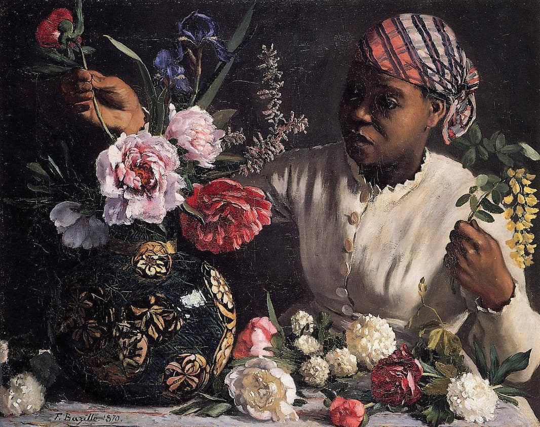 Negress with Peonies by Frederic Bazille — hand-painted botanical oil painting reproduction on canvas
